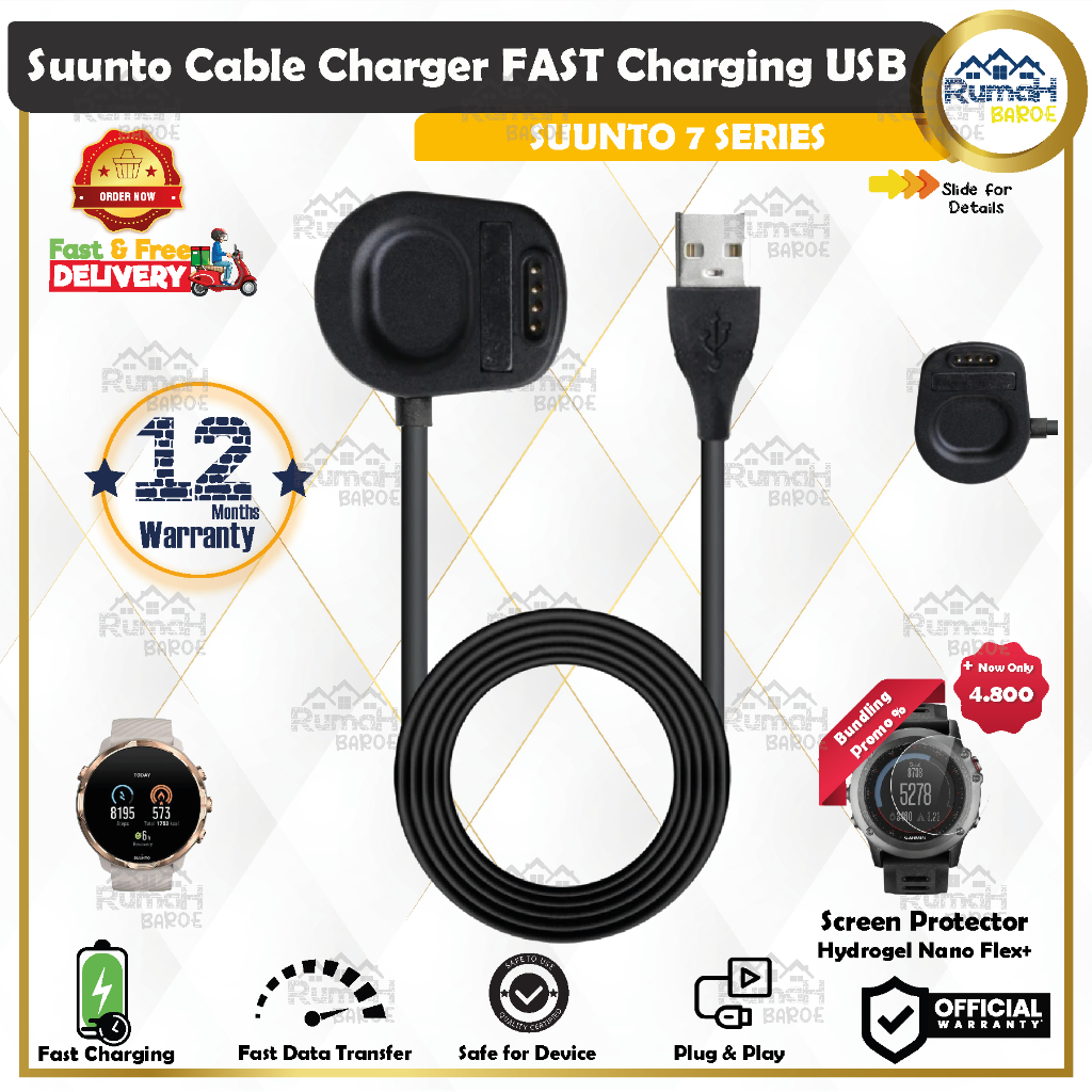 USB Cable Charger Smartwatch Jam Suunto 7 GPS Sport ORI FAST Charging Quality