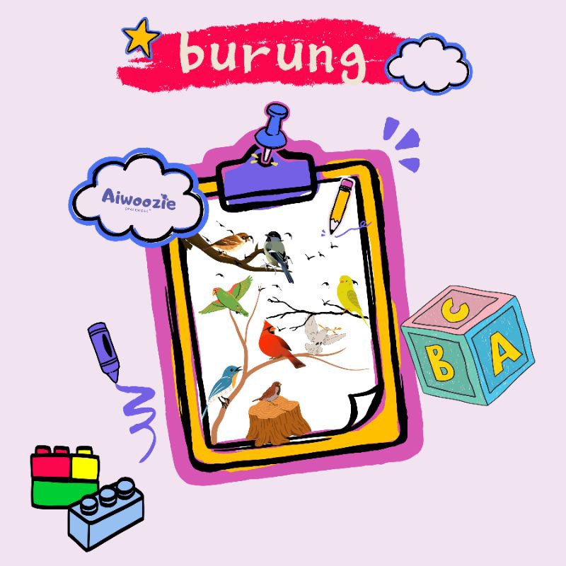

Kertas Mewarnai Tema Burung Indonesia-Inggris Ukuran A4 / A5 - Aiwoozie Spacework