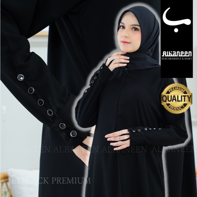 [BARU] Albaneen.syari Abaya hitam Jetblack Premium Cantik |  Gamis umroh anti UV hitam mewah polos k