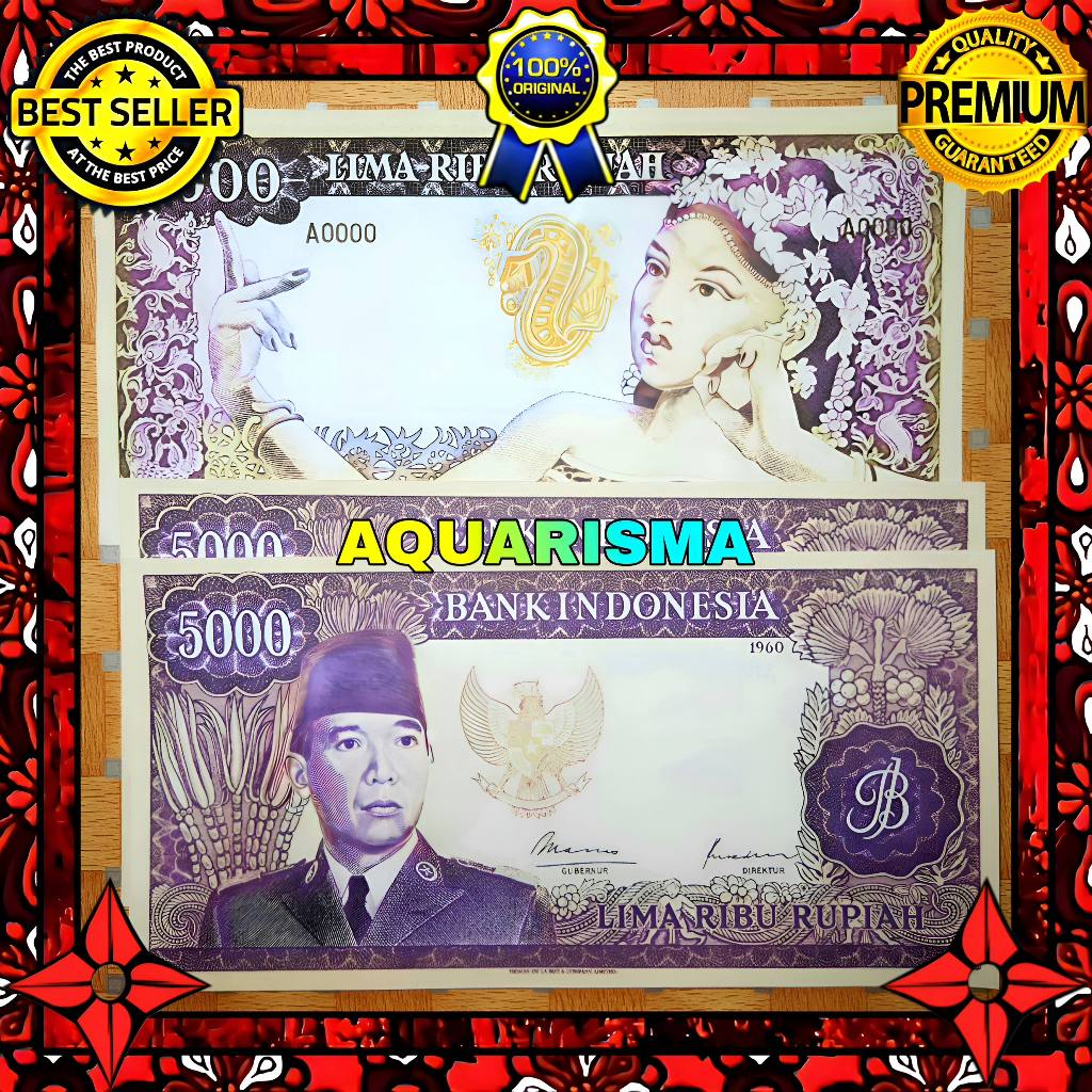 KOLEKSI NUMISMATIK - SOUVENIR REPRO UANG KUNO 5000 RUPIAH INDONESIA SOEKARNO 1960