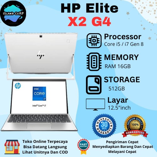 Laptop Hp Elite X2 G4 2in1 Core i5 Gen 8 RAM 16GB SSD 512GB, Layar 12.5"inch ( Touchscreen )