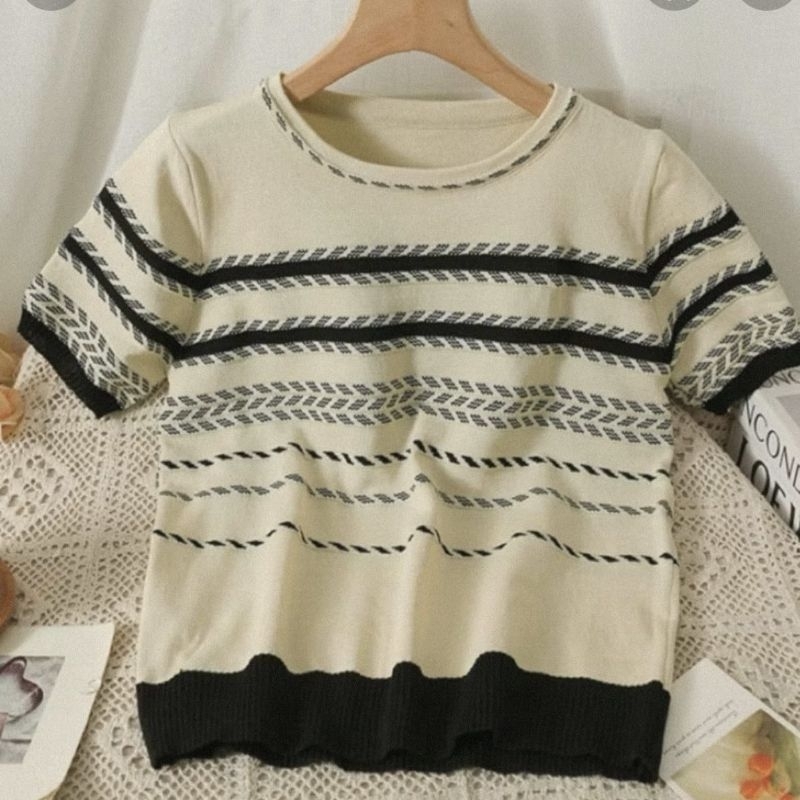 Blouse Wanita Atasan Rajut Lengan Pendek Korea Style