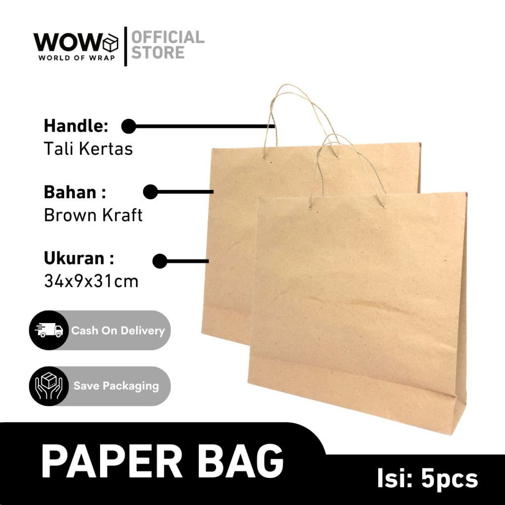 

(ISI 5PCS) 34X9X31 PAPER BAG COKLAT/ PAPER BAG TALI COKLAT/ PAPER BAG POLOS/ PAPERBAG TALI/GIFT BAG/ PAPERBAG KADO