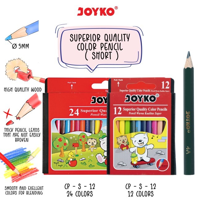 

Pensil Warna Isi 12 Warna (Pendek) CP-12S Joyko