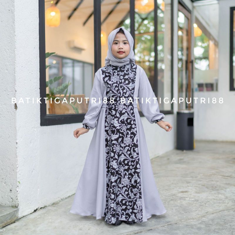 Gamis anak moscrepe Dress Batik Moder Anak Perempuan Muslim Dress Kondangan Lebaran