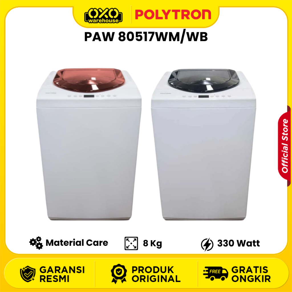 POLYTRON Mesin Cuci Top Loading PAW 80517 WM/WB 1Tabung Kapasitas 8 Kg Garansi Resmi