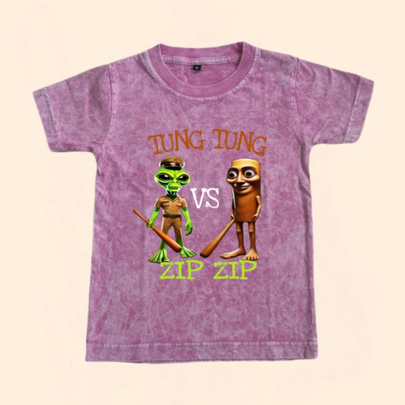 Kaos anak Washed Tung tung vs Zip Zip free nama