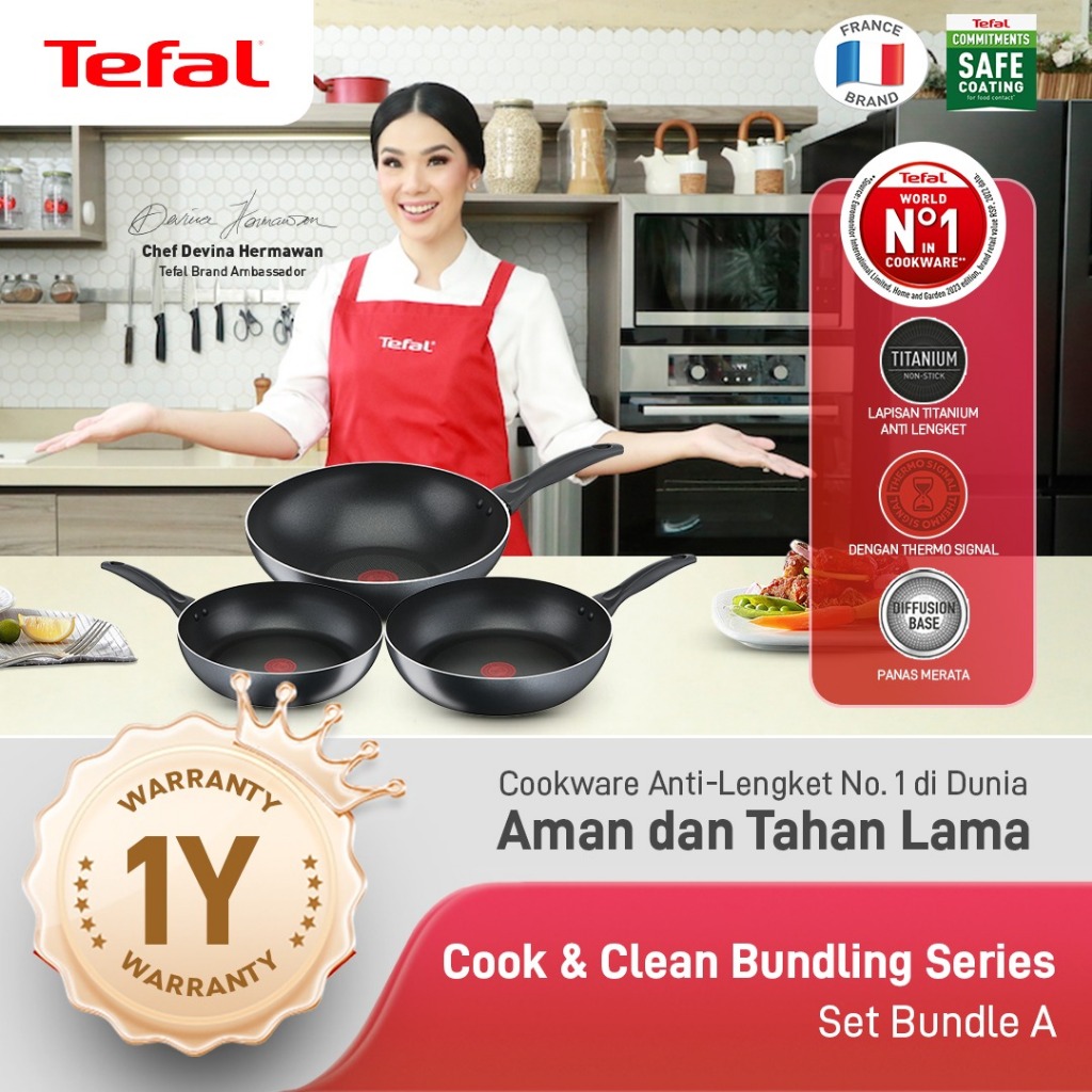 NEW PORODUK TEFAL COOK & CLEAN SET BUNDLE SERIES - WAJAN ANTI LENGKET / COOKWARE SET / FRYPAN