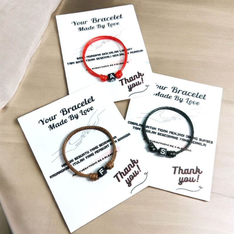 Gelang Inisial Nama Huruf Manik Dadu Hitam Tali Korea 1,5mm Warna Hitam Merah Coklat Initial Nama Co