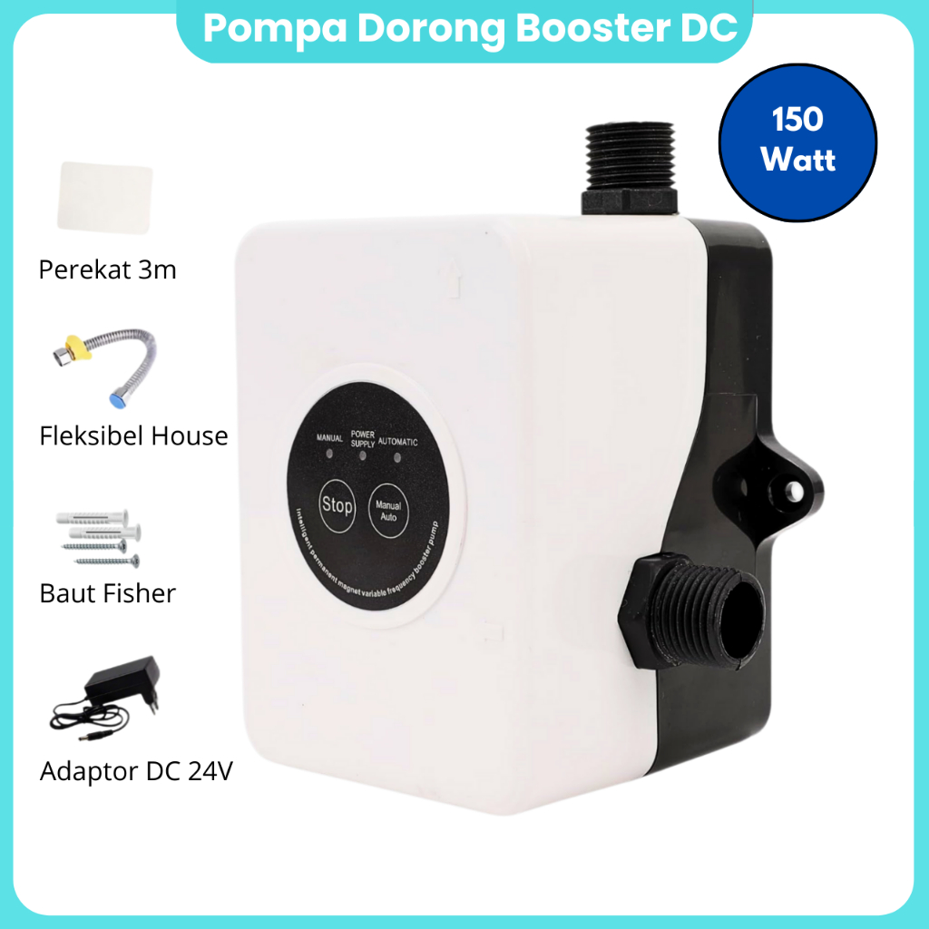 Pompa Air Dorong Booster DC 24V Pendorong Air Otomatis 150 Watt Kran Air Shower
