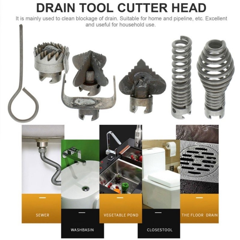 OneKlik - 7Pcs/Set Adaptor Kepala Drain Cleaner Machine Cleaner Rooter Machine 16mm Cleaner Cutter