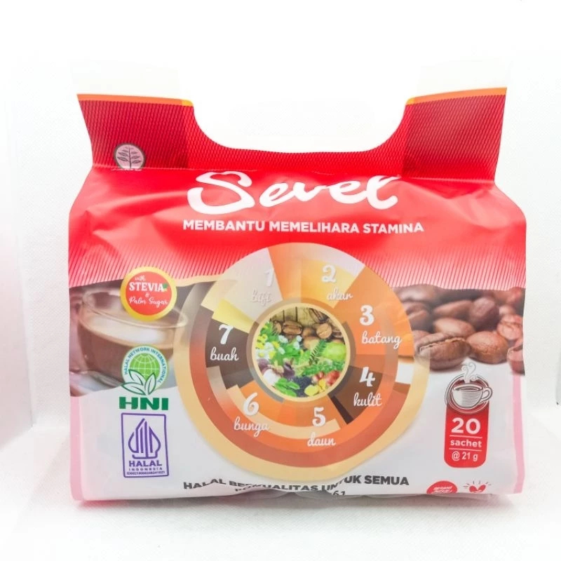 

Kopi 7 Elemen Sevel HNI HPAI Kopi Coffe HNI HPAI Isi 20 Sachet Kemasan Merah