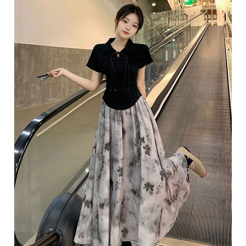 Gaun Chinese Style Vintage High Waist Print Midaxi vintage dress gaun vintage gaun cottagecore gaun 