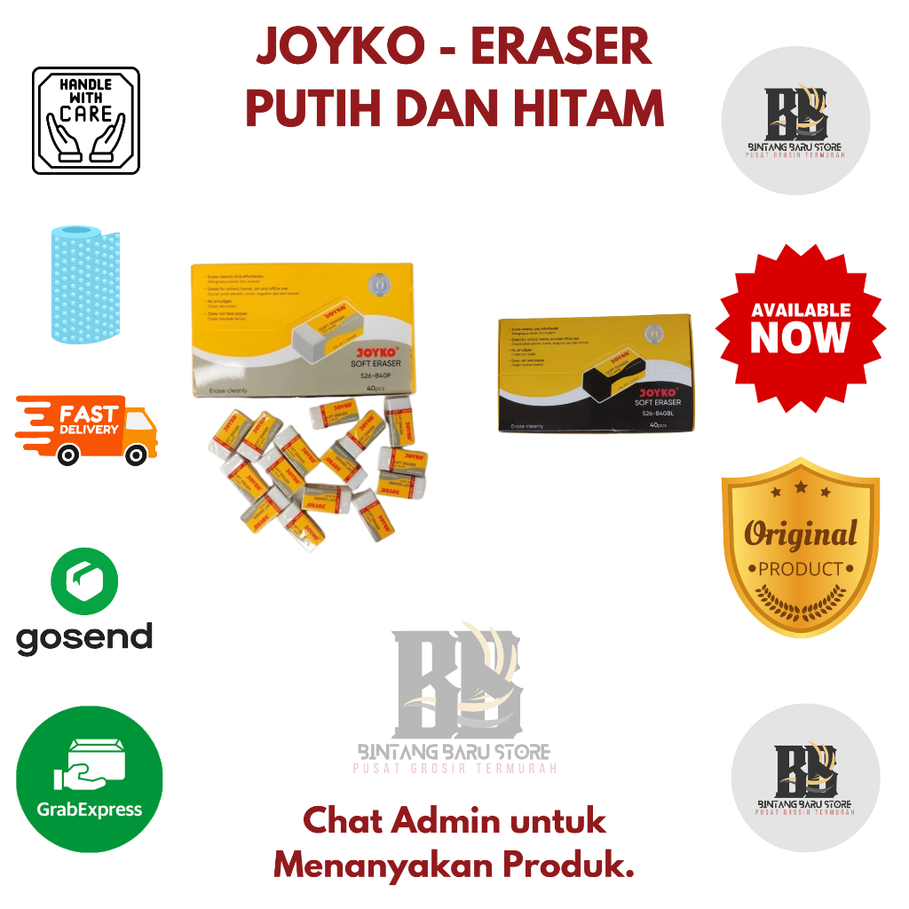 

[HARGA 1 PAX] JOYKO - SOFT ERASER PUTIH / HITAM - ISI 40 PCS