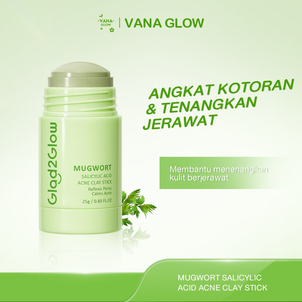 Glad2Glow Mugwort Salicylic Acid Acne Clay Stick Masker Stik G2G Pembersih Komedo Masker Glad2Glow J