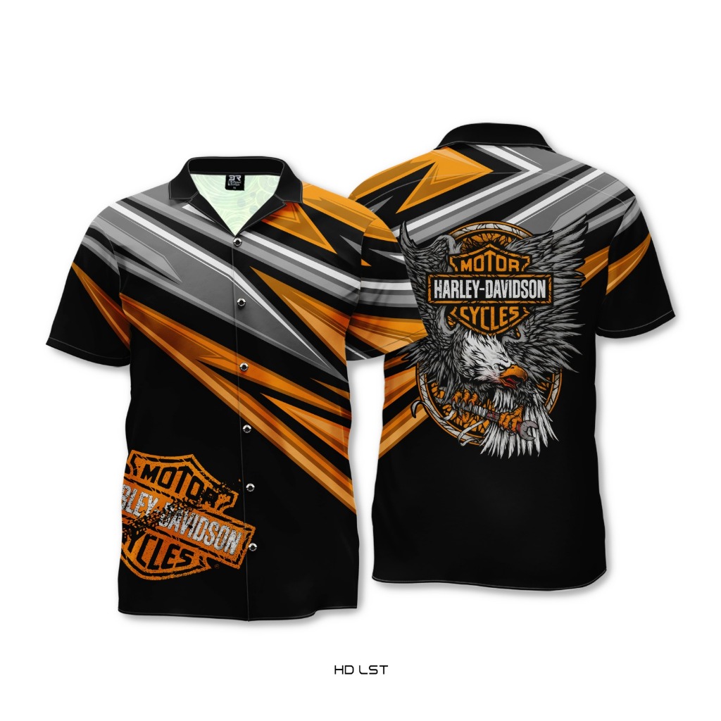 Kemeja Casual Cuban Collar Pria Wanita Dewasa Anak FullPrint 3R Harley Lst
