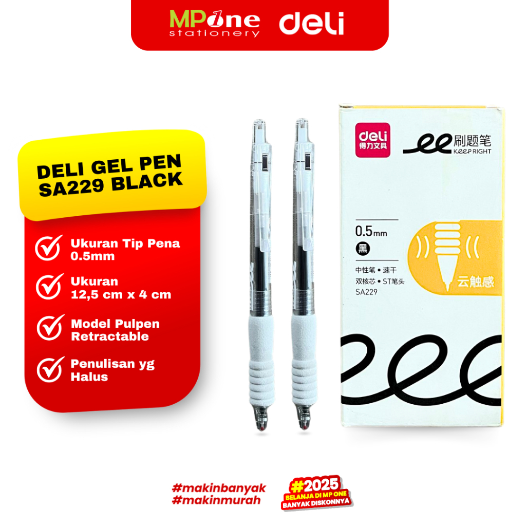 

(1 PCS) Deli Pena Gel Retractable 0.5mm Tinta Hitam SA229 / Pulpen Gel Ink Cetekan Pegangan Nyaman DELI SA229