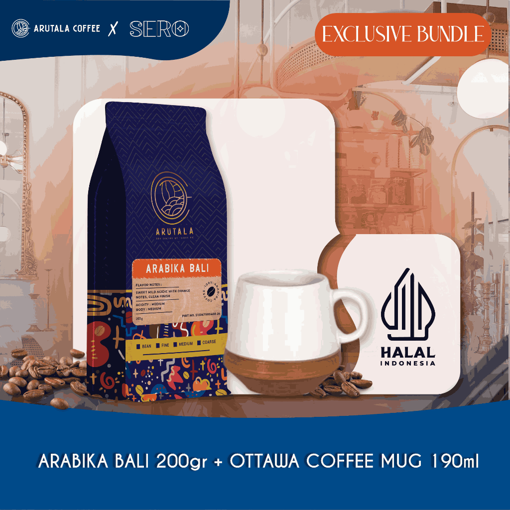 

Arutala x Sero - Kopi Arabika Bali 200gr dan Ottawa Coffee Mug White