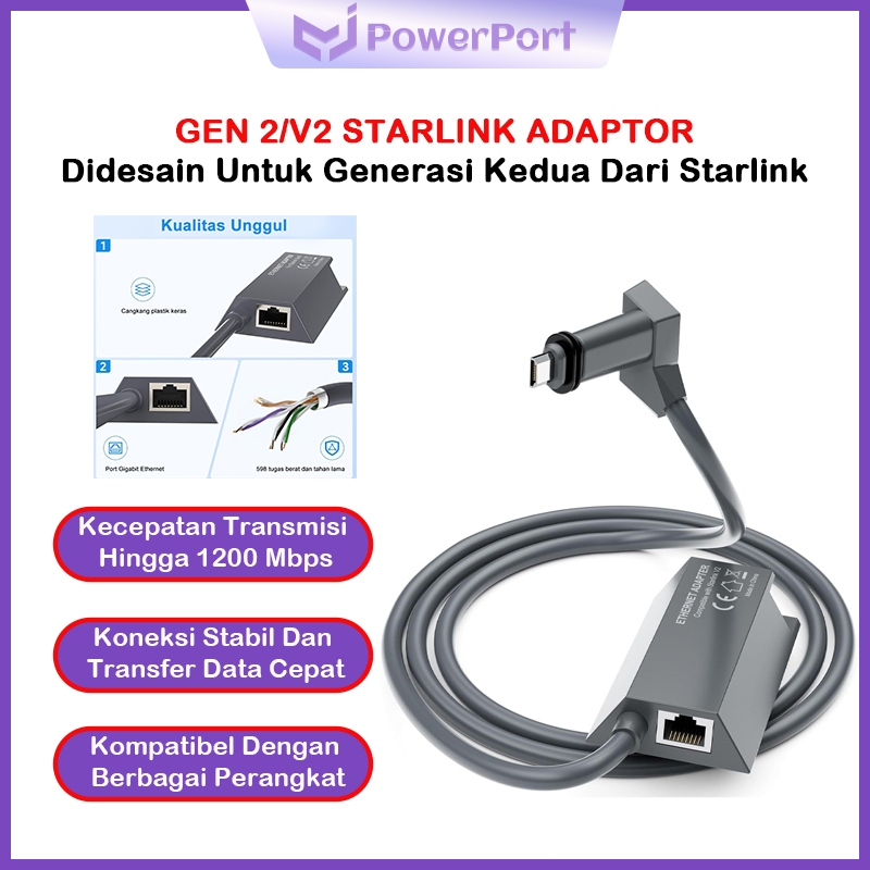 Powerport Starlink Network Ethernet Adaptor V2 / Adaptor Starlink Gen 2 Adapter Lan Starlink V2/Gen 