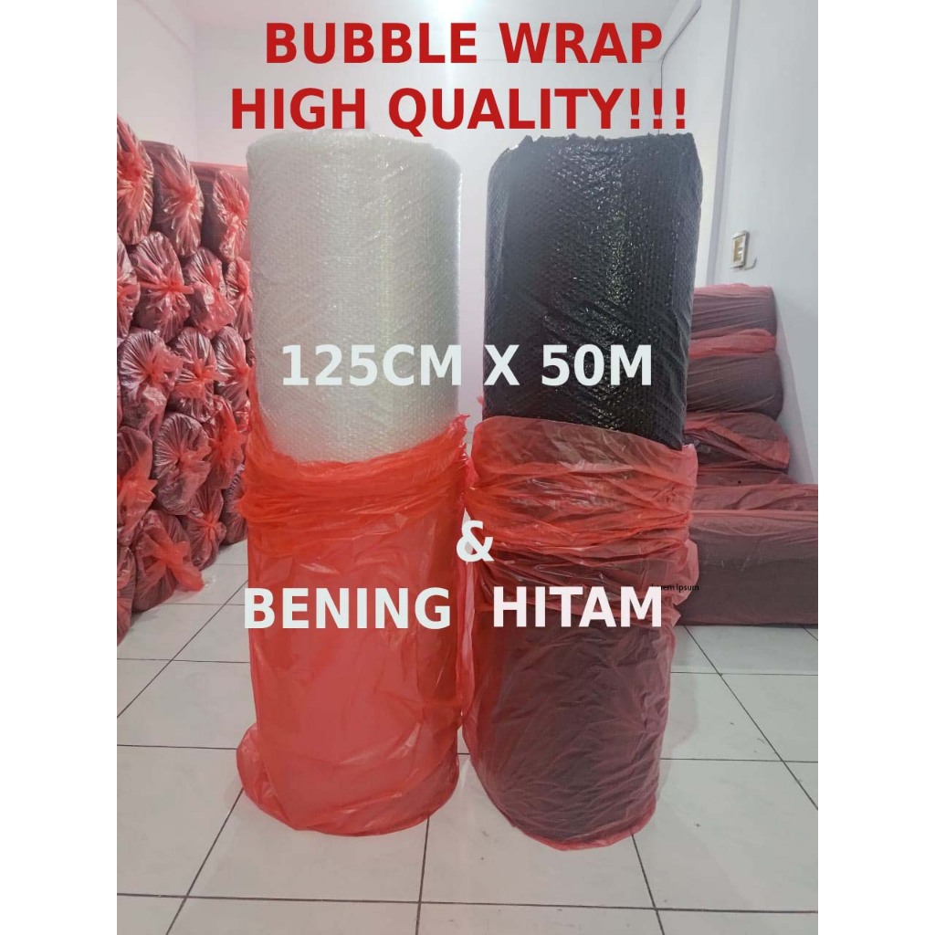 

BUBBLE WRAP / HITAM & BENING / PLASTIK BUBBLE WRAP 125CM X 50M / HIGH QUALITY