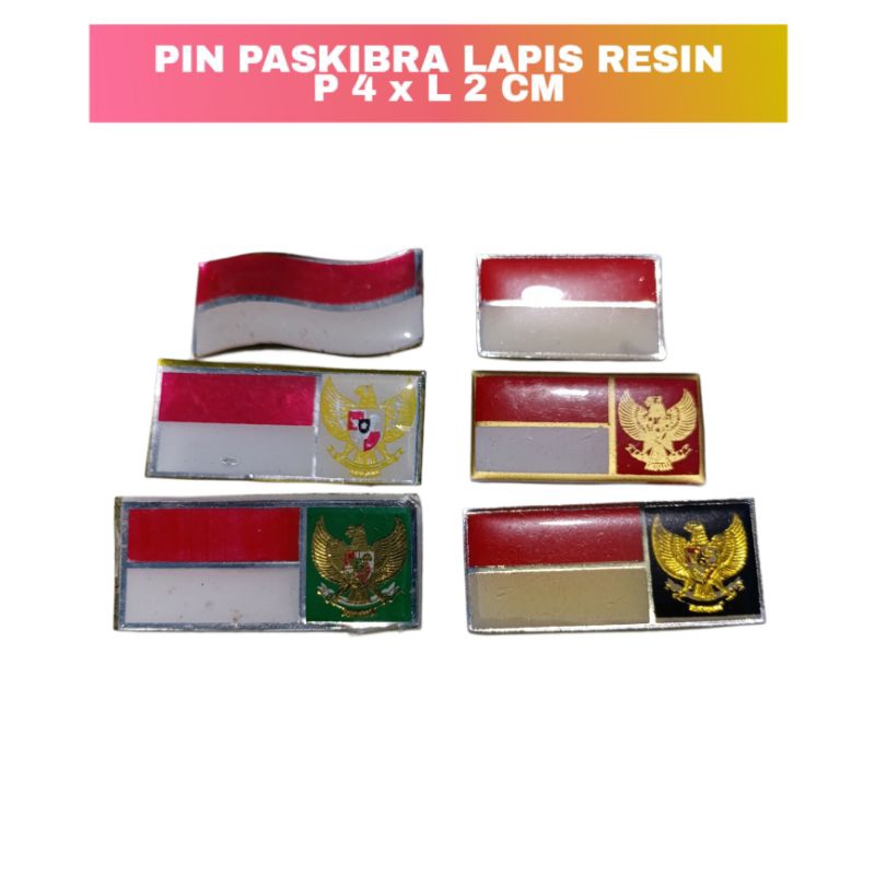 Pin paskibra merah putih lapis resin P 4 cm x L 2 cm