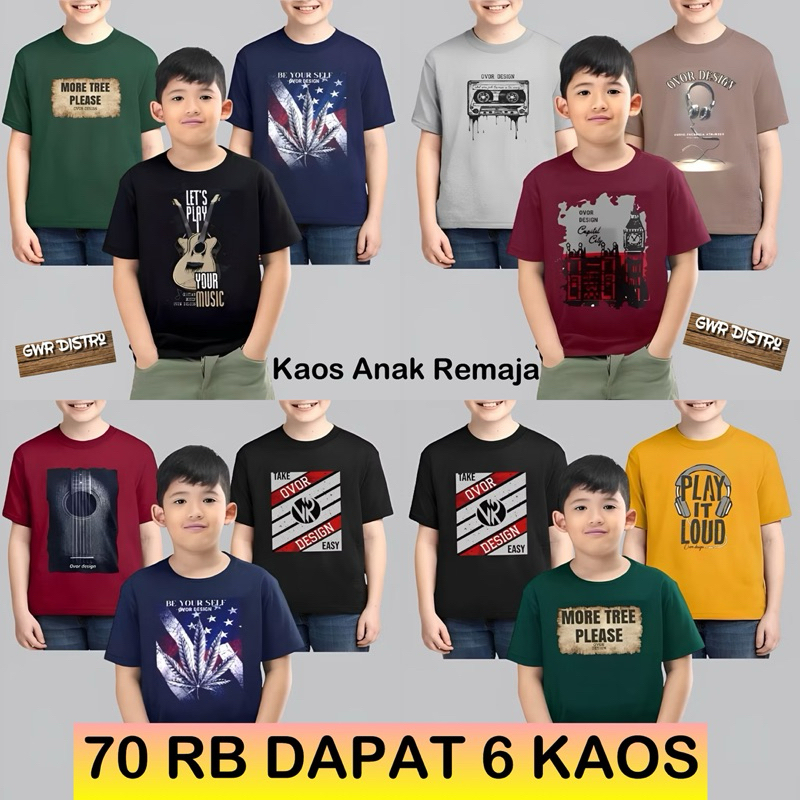 PROMO 65RB DAPAT 6 KAOS ANAK ANAK 2-16 Tahun Baju Unisex Kaos CWO Dan CW Anak” Laki Motif Mobil Olen