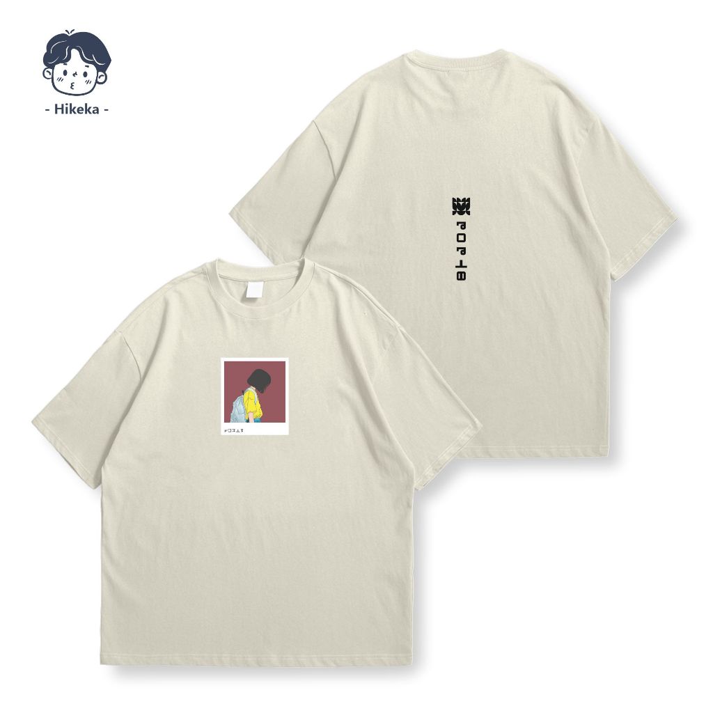 Oversize Tshirt Cotton Combed 24s - Hikeka Kaos Oversize Jepang Model Woman Mood - Warna Baige Cream