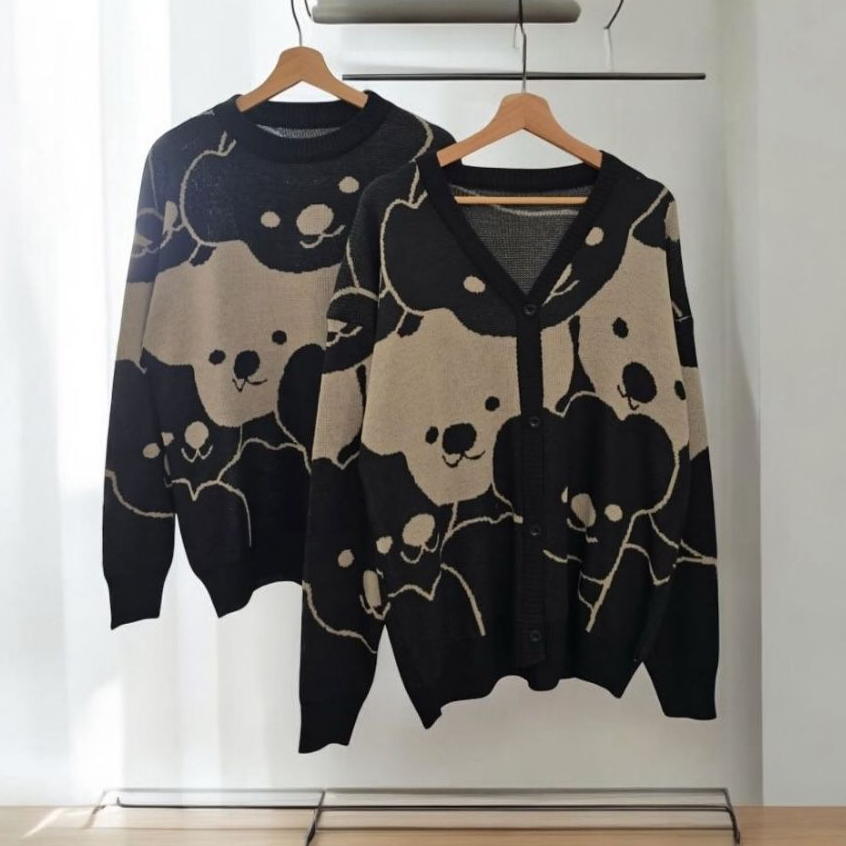 SWEATER OUTHER COUPLE  PANDA JUMBO/ CARDIGAN RAJUT KANCING COUPLE