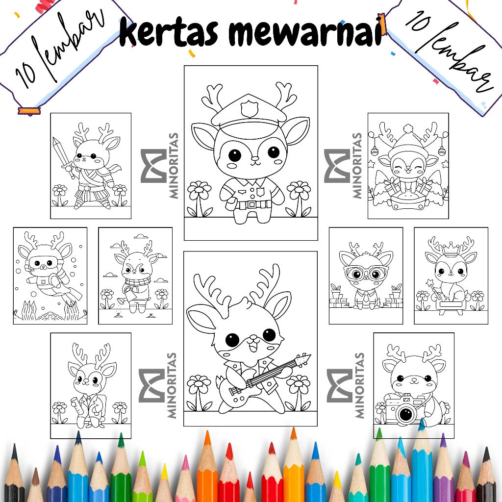 

10 Lembar Kertas Mewarnai Kijang A (TERMURAH DI SHOPEE) Tebal 80 gsm