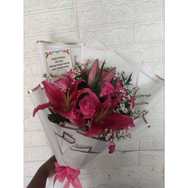 baket bunga lili merah+ mawar pink