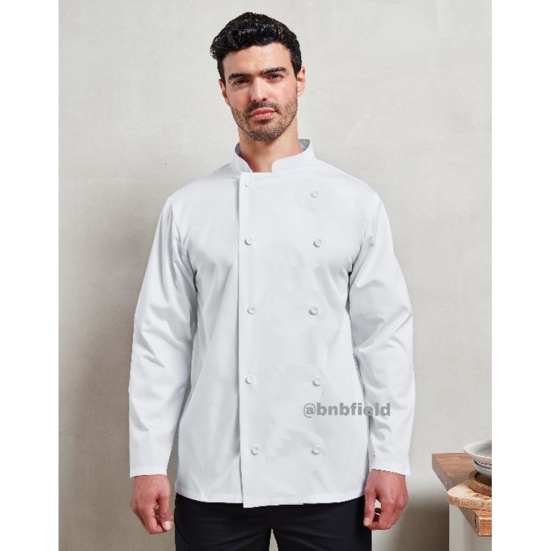 KEMEJA BAJU KOKI PUTIH POLOS LENGAN PANJANG BAHAN AMERICAN DRILL