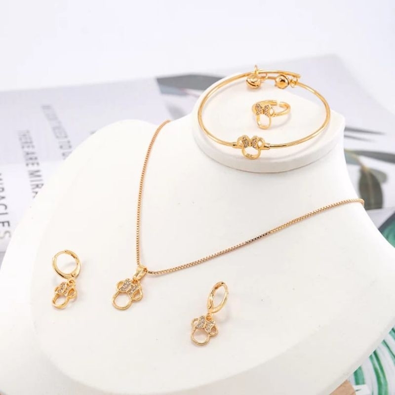 COD Set Perhiasan Titanium Anak Wanita Anti Lapis Emas Karat Isi Love Silver Dan Tidak luntur perak 