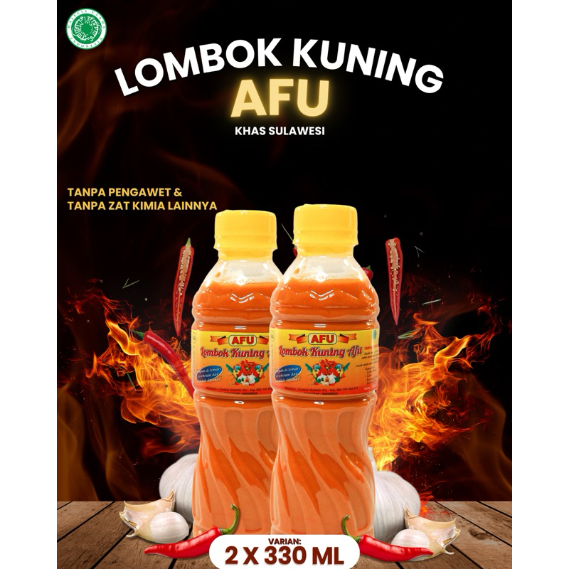 

PAKET BELI 2 BOTOL 330ml, Lombok Kuning AFU DEPKES MUI HALAL Khas Makassar Lombok Sulawesi OlehOleh Sambal Saos