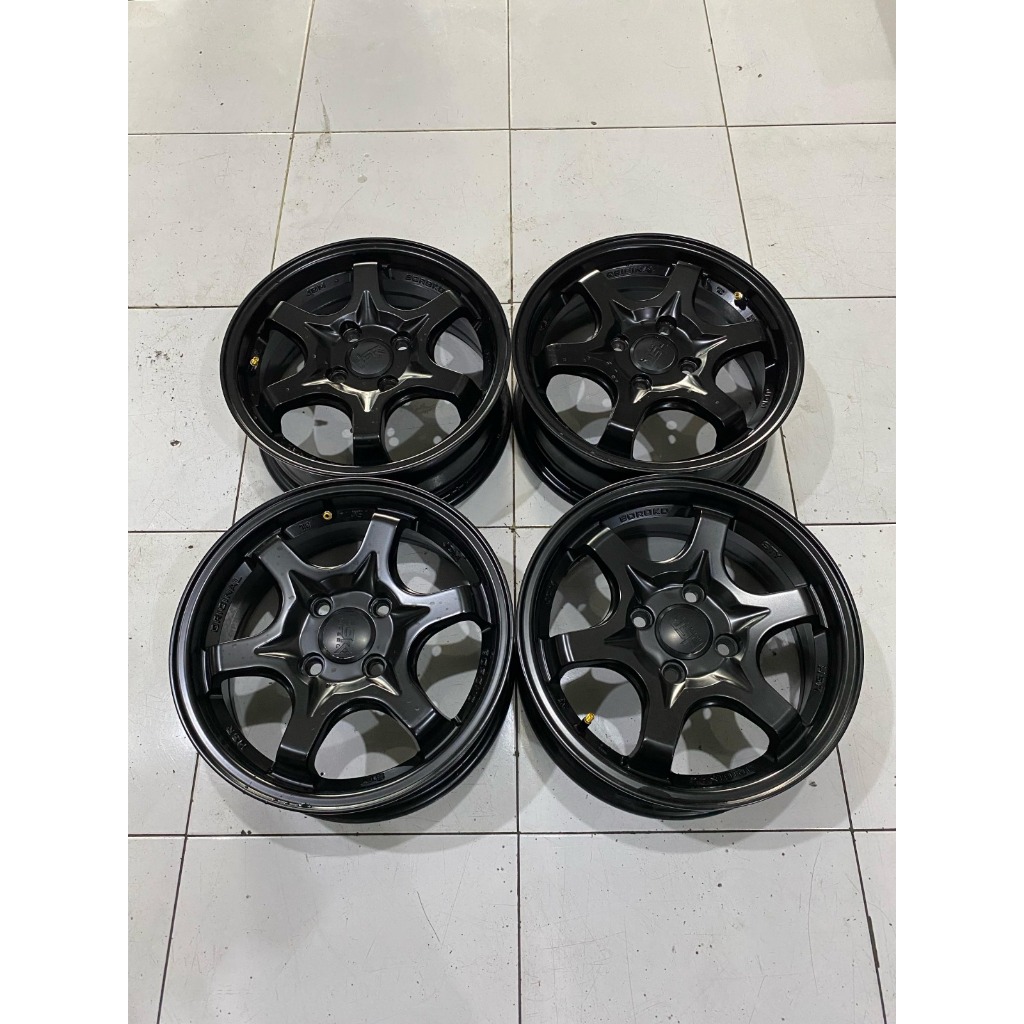 VELG MOBIL SEKEN HSR STY RING 14 LEBAR 6 LUBANG PCD 4X100 ET35 BLACK LIKE NEW BUAT AGYA SIGRA AYLA B