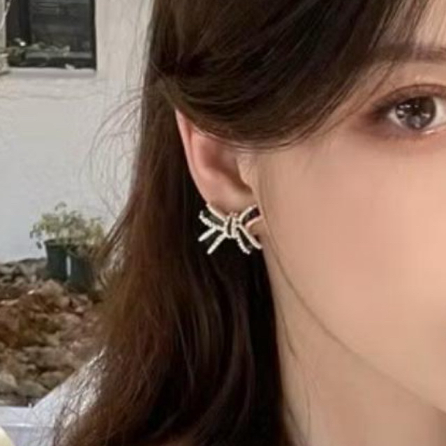 Anting Tusuk Korea Pita Hitam Mutiara Fashion Wanita