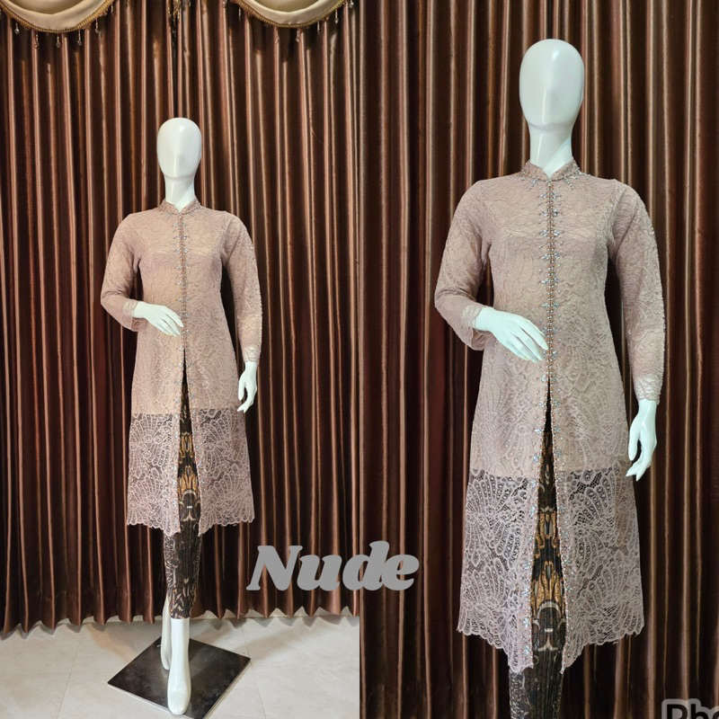 Kebaya Tunik Brokat Kerah Sanghai Kebaya Tunik Modern Kombinasi Payet