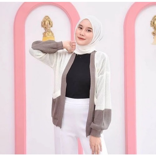 MF Pakaian Wanita Sweater Cardigan Clarisa Pastel Manda / outer Rajut Cardy 2 Tone