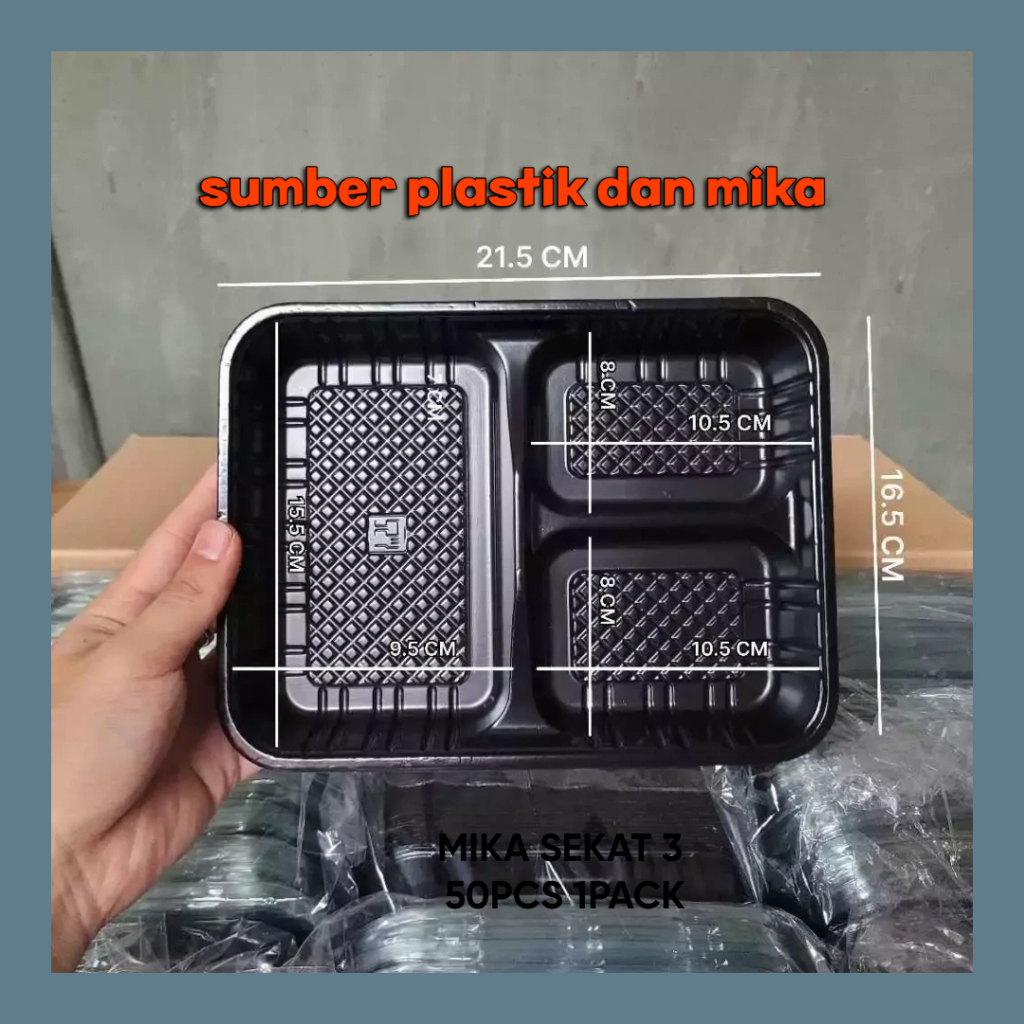 [50PCS] MIKA 223 BOX BENTO SEKAT 3 TRAY BENTO SEKAT 3 TAHAN PANAS MIKA BENTO MIKA HOKBEN