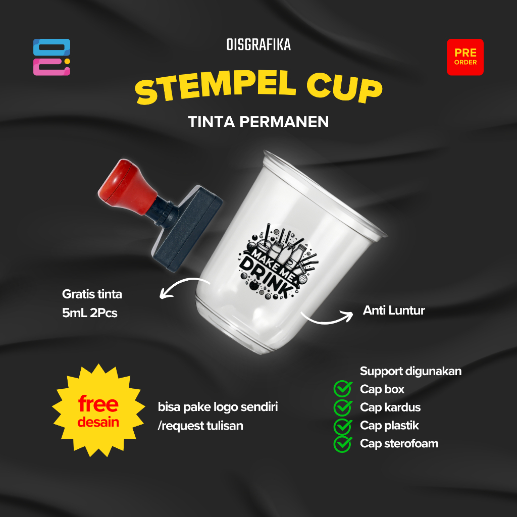 Stempel Cup Plastik Styrofoam Kardus Tinta Permanen Waterproof Free Refill Tinta 2pcs
