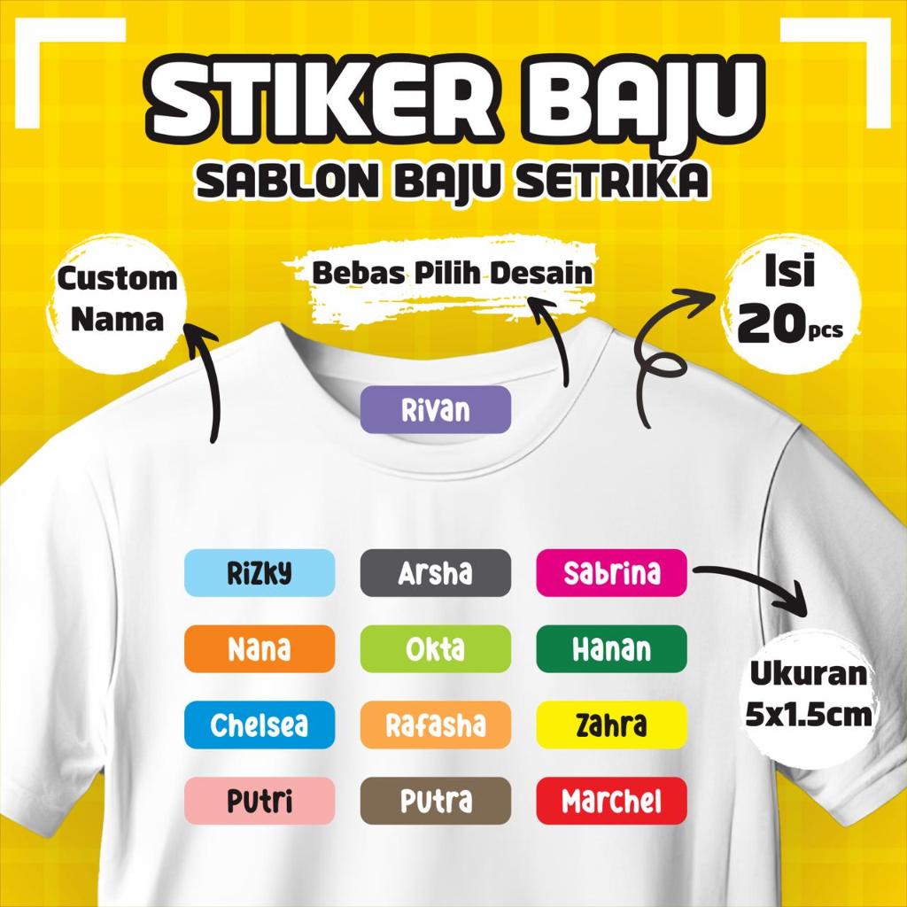 

DTF NAMA | STIKER NAMA UNTUK BAJU | STIKER TANDA PENGENAL BAJU BISA CUSTOM