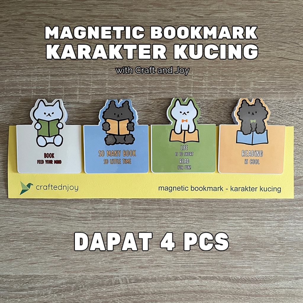 

[4 pcs] Bookmark Magnet Karakter Kucing, Bahan Art Paper 150 gsm - Stationery