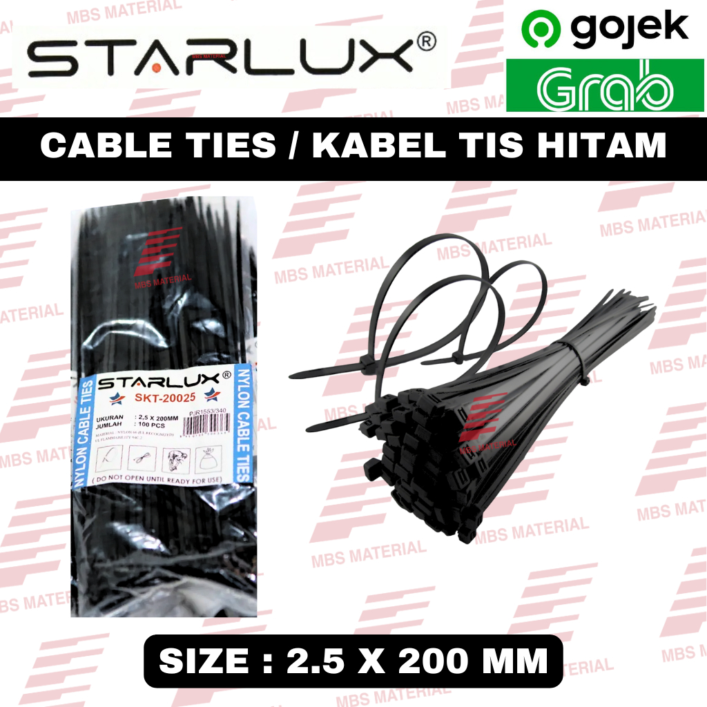 

INSTANT / SAMEDAY | Starlux Cable Ties / Kabel Tis Hitam 2.5 X 200 MM Isi 100 Pcs