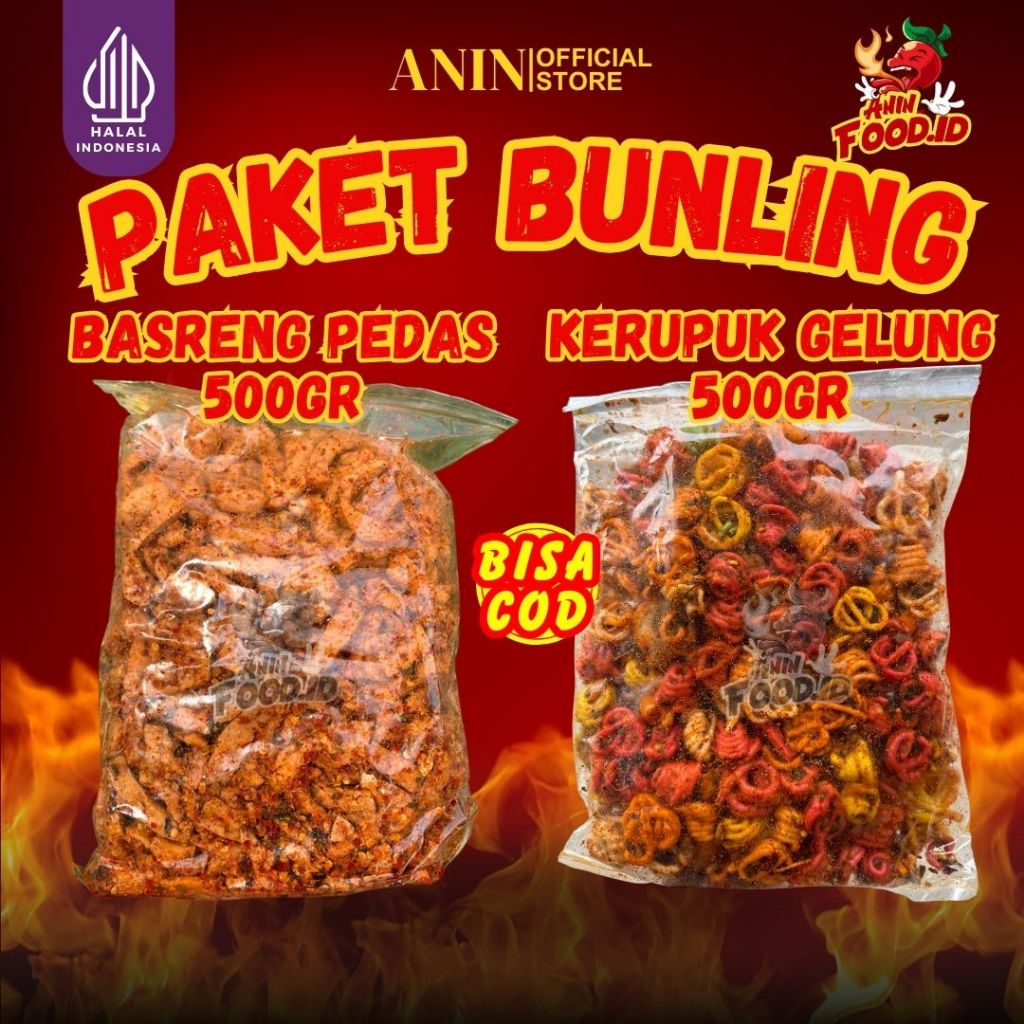 

PAKET BUNDLING BASRENG PEDAS 500+KERUPUK GELUNG PEDAS KEMASAN 500 GRAM AN