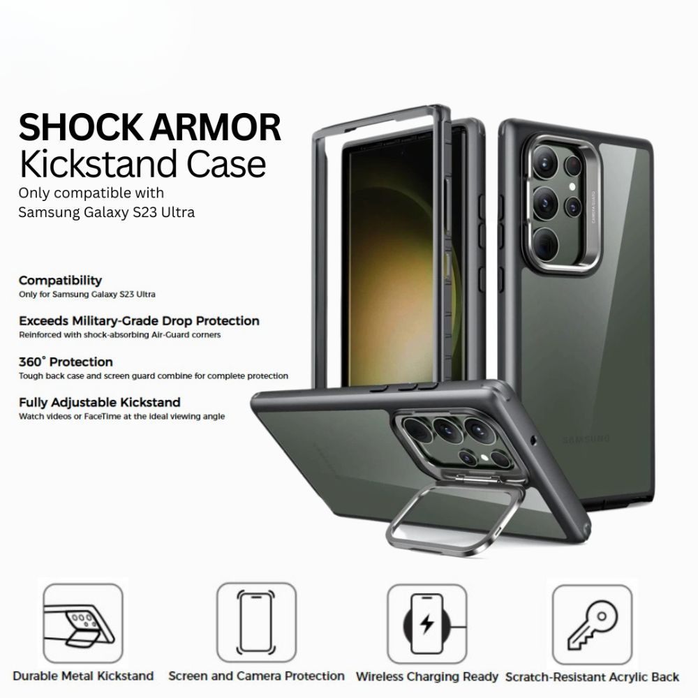 Case for S23 Ultra Camera Kickstand Case for Samsung Galaxy 23 Ultra Reinforced With Shock -Absorbin