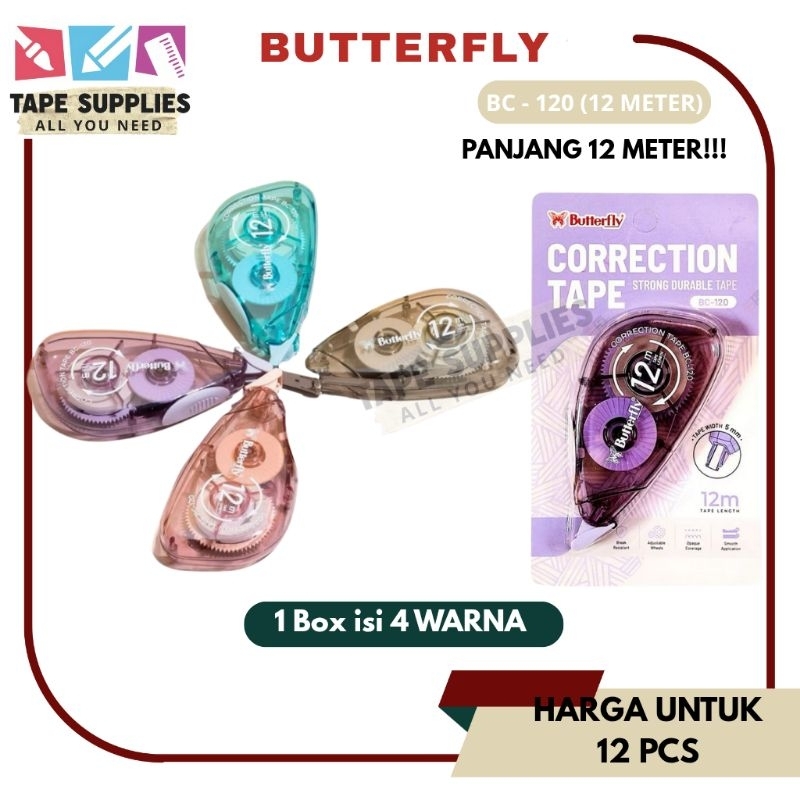 

Butterfly Correction Tape (Tip ex Kertas) BC-120 (12 METER) / Pita Koreksi