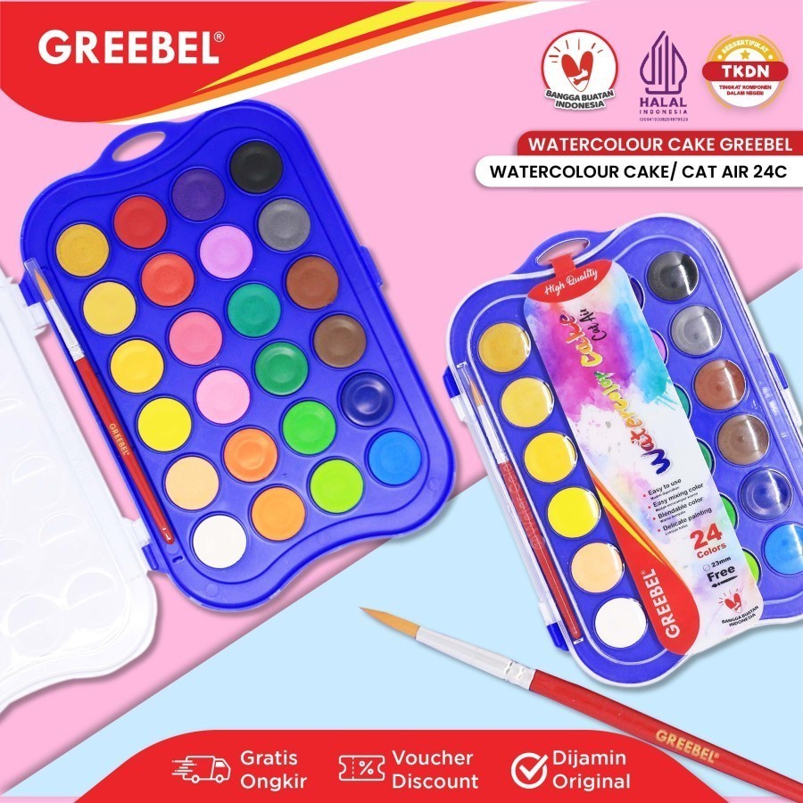 

Cat Air Watercolor Cake Greebel 24 Warna Free Bonus Kuas