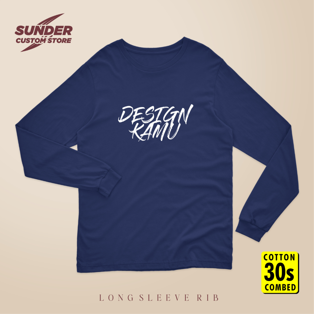 Kaos Sablon Custom | Lengan Panjang | RIB - Karet | Navy | Cotton Combed 30s | T-Shirt Pria & Wanita