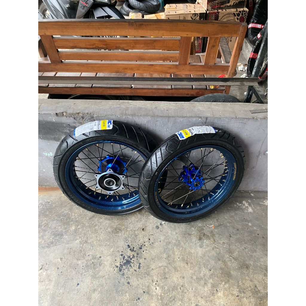 Roda Supermoto CRF Ban IRC Baru Paket Wheelset SUMO Honda CRF 300/350 Velg Champ Carbon Ring 17