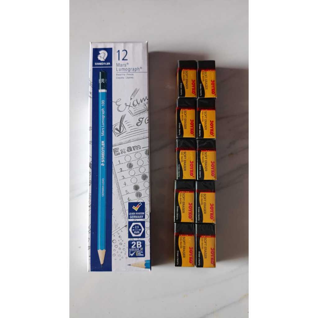

PAKET HEMAT Pensil 2B Staedtler Mars Lumograph + 10 Penghapus Joyko - Stationery