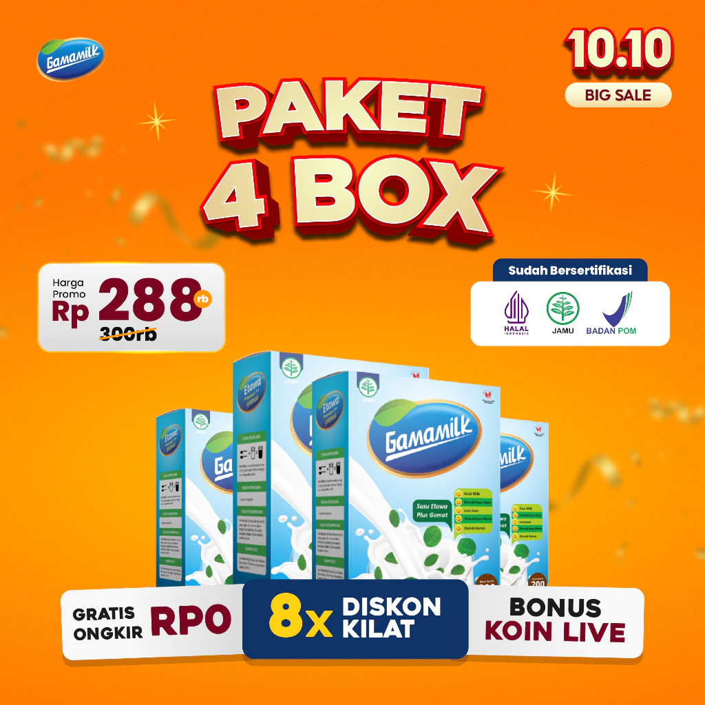 

[ DISKON 4 BOX ] GAMAMILK - Susu Etawa (4 Box) Dengan Ekstrak Gamat dan Ekstrak Daun Kelor No.1